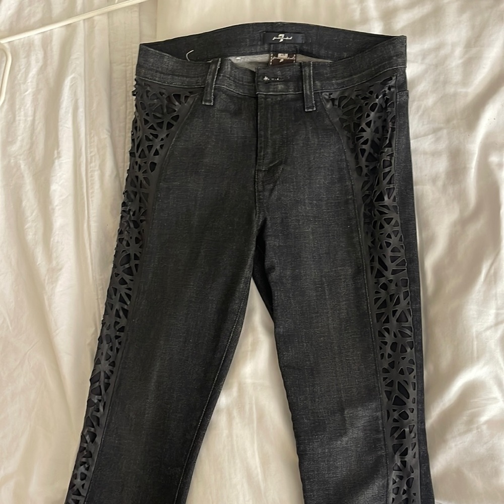 7 For All Mankind gray jeans with black detailing